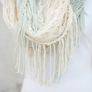 Accessories - Turquoise & Cream Ombre Infinity Scarf With Fringe Accessories - Turquoise & Cream Ombre Infinity Scarf With Fringe